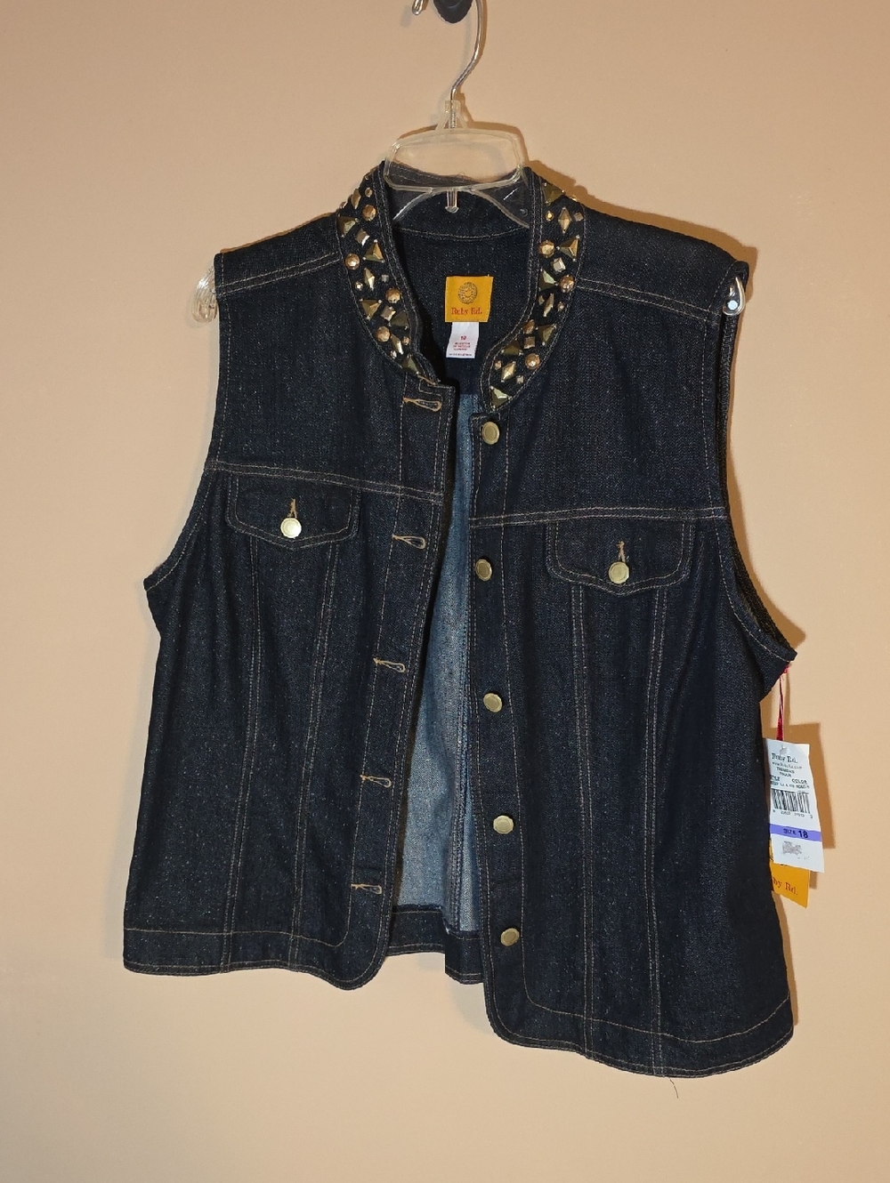 Womens NWT The Midas Touch Sparkle Denim Vest Jewled Size 18